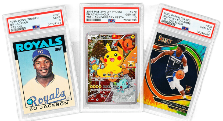Trading cards being evaluated for professional grading - PSA and BGS graded cards