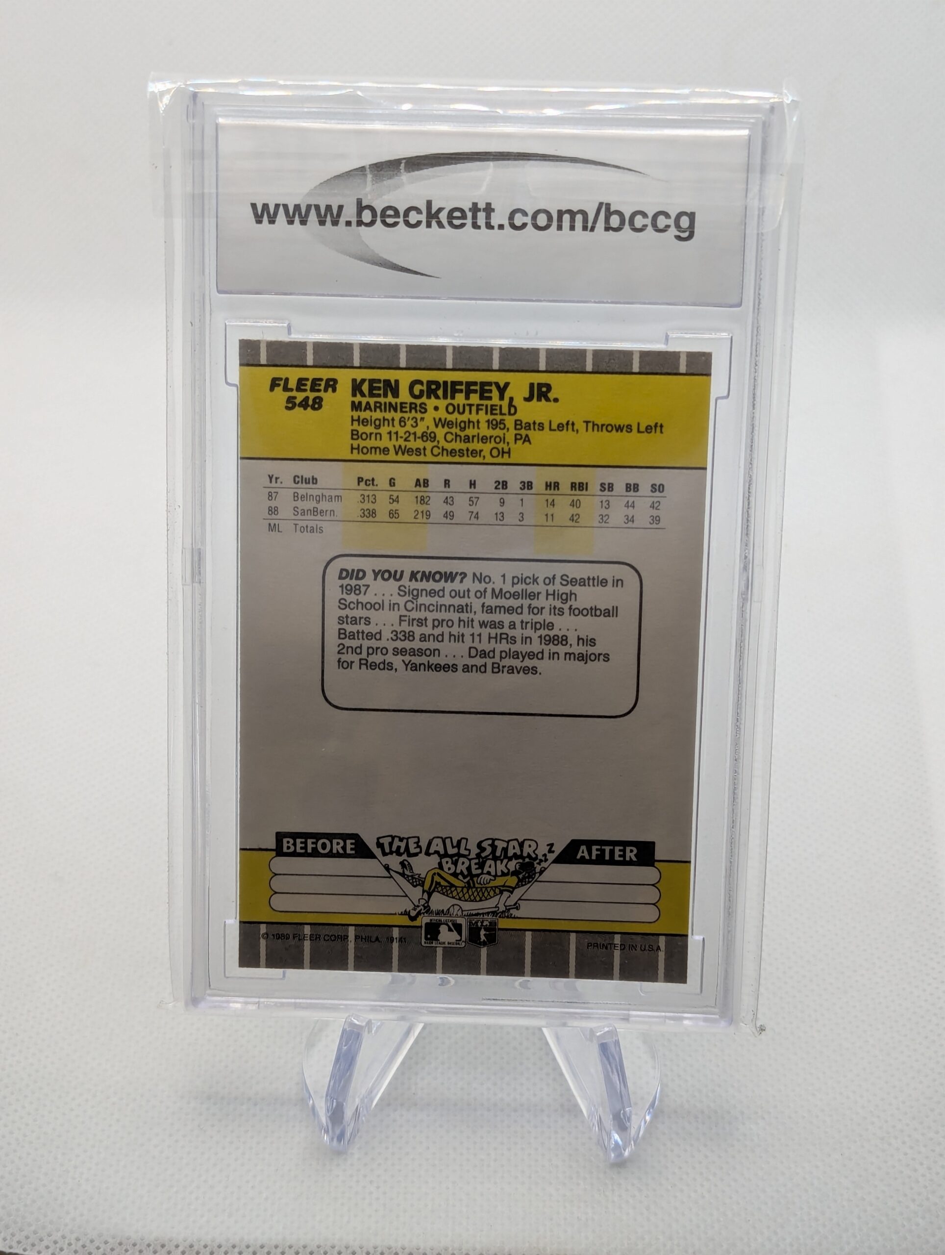 1989 Fleer Ken Griffey Jr. Rookie #548 – BCCG 10 Mint or Better – Classic RC – Mariners Legend - Image 2